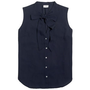 J.CREW Drapey Tie-Neck Black Sleeveless Blouse Top
